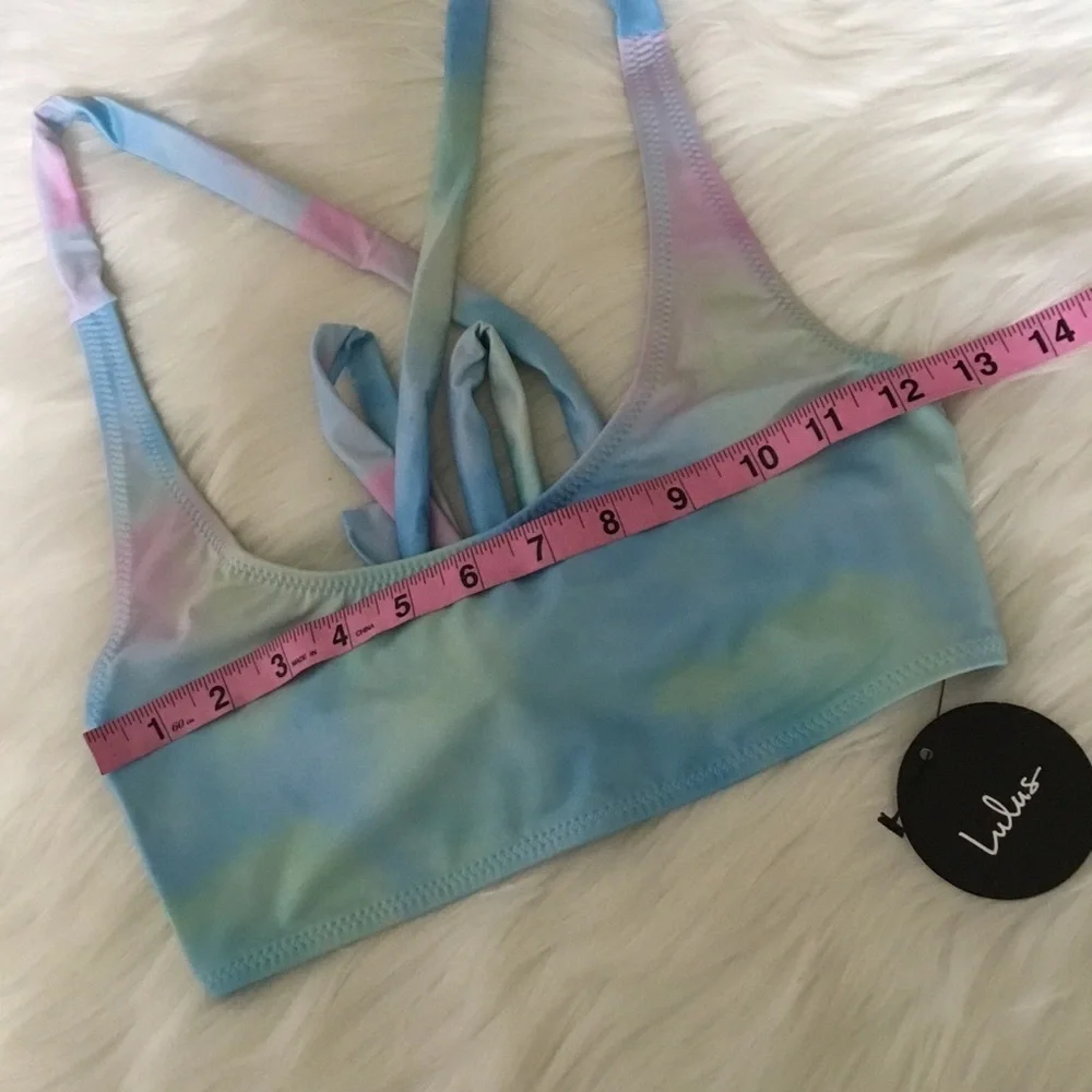 Lulus Wave Crest Blue Tie Dye Scoop Neck Bikini Top Size Medium